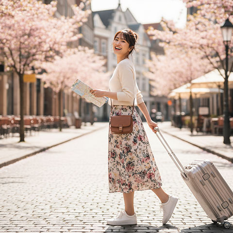 リゾート地で旅行を楽しむ女性